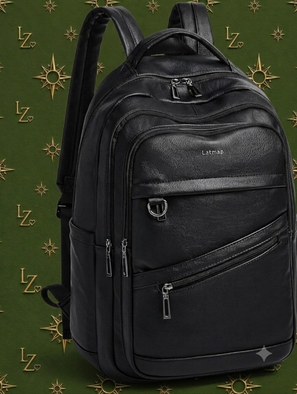 Black Men's Business Backpack with Multiple Compartments